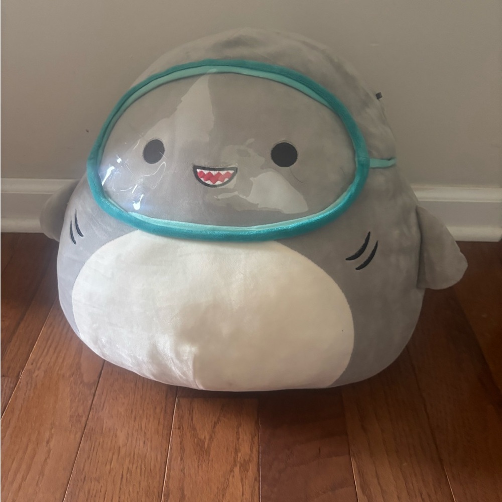 Squishmallow Gray & White Shark Plush with Teal Visor